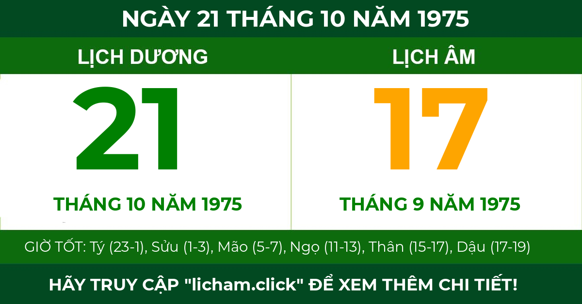 lịch âm ngày 21 tháng 10 năm 1975