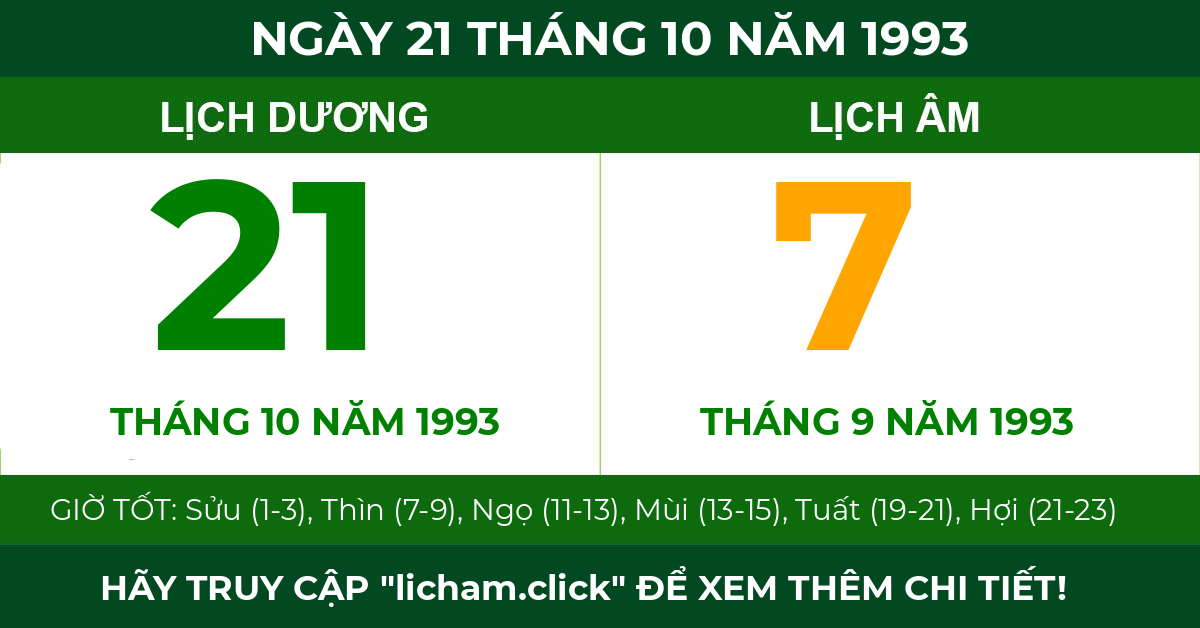 lịch âm ngày 21 tháng 10 năm 1993