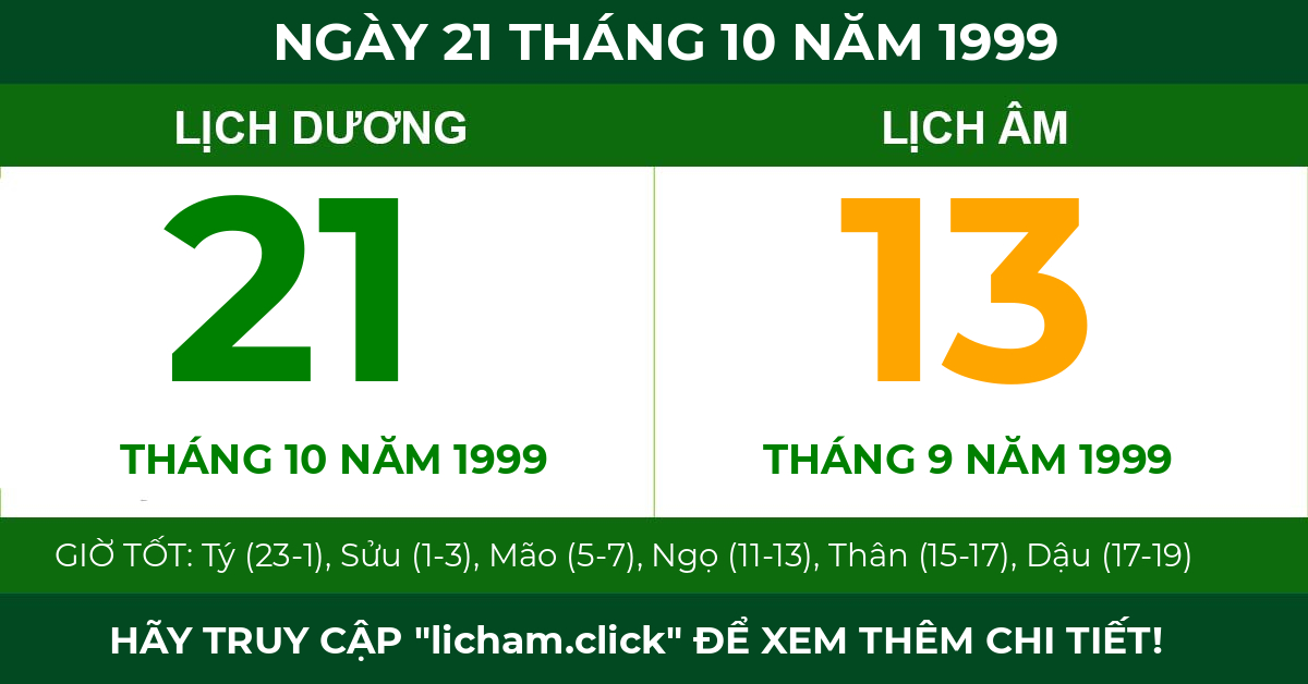 lịch âm ngày 21 tháng 10 năm 1999