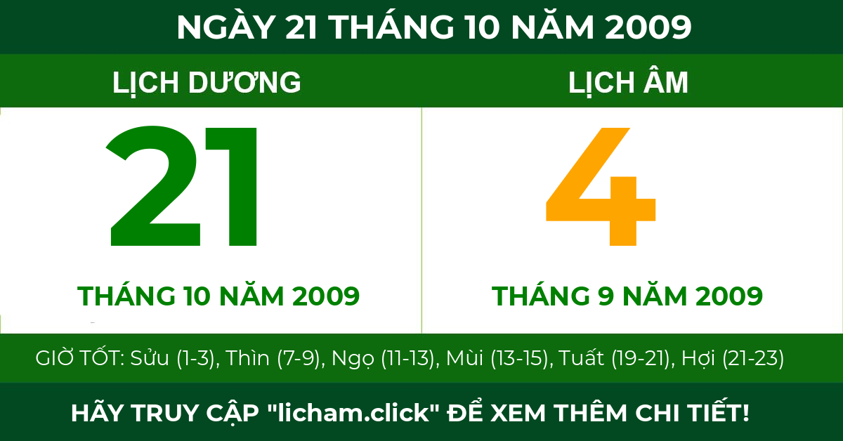 lịch âm ngày 21 tháng 10 năm 2009