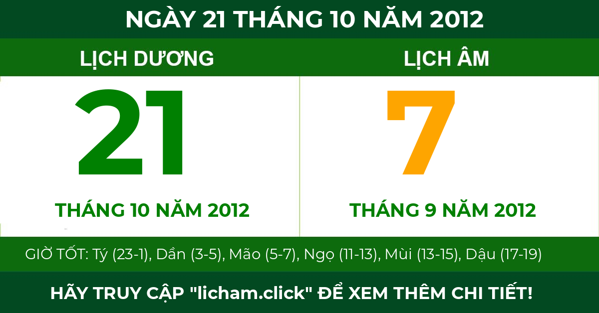 lịch âm ngày 21 tháng 10 năm 2012