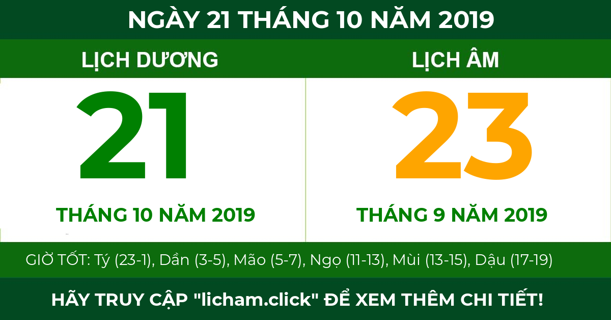 lịch âm ngày 21 tháng 10 năm 2019