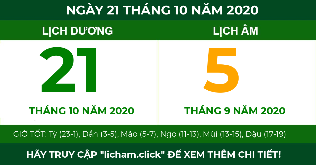 lịch âm ngày 21 tháng 10 năm 2020