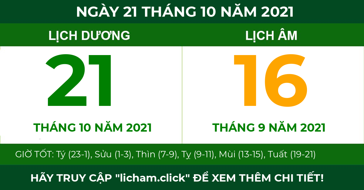lịch âm ngày 21 tháng 10 năm 2021