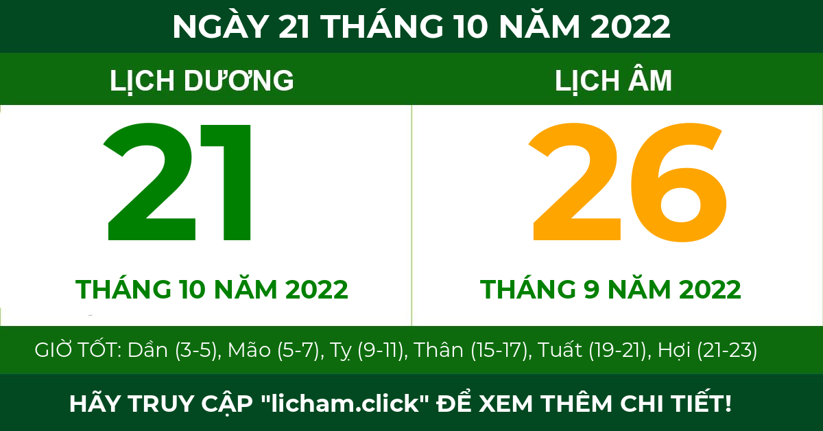 lịch âm ngày 21 tháng 10 năm 2022