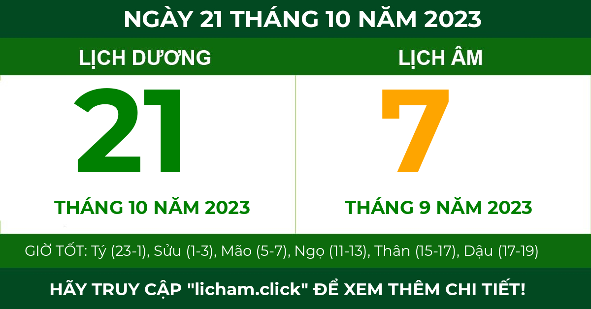 lịch âm ngày 21 tháng 10 năm 2023