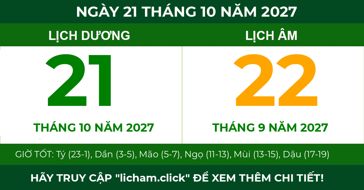 lịch âm ngày 21 tháng 10 năm 2027
