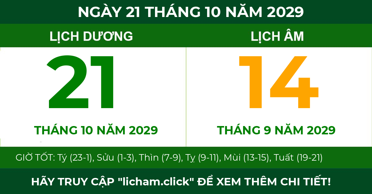 lịch âm ngày 21 tháng 10 năm 2029