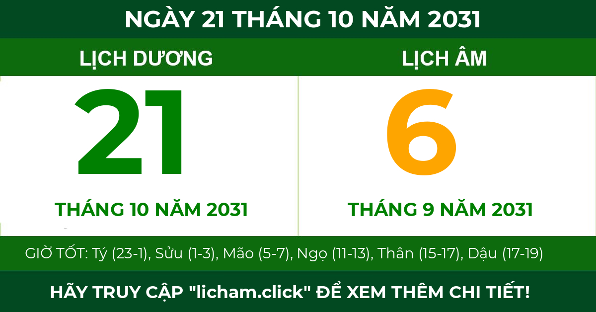 lịch âm ngày 21 tháng 10 năm 2031