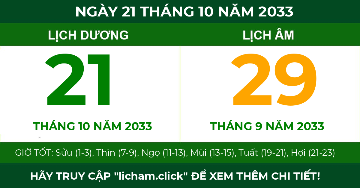 lịch âm ngày 21 tháng 10 năm 2033
