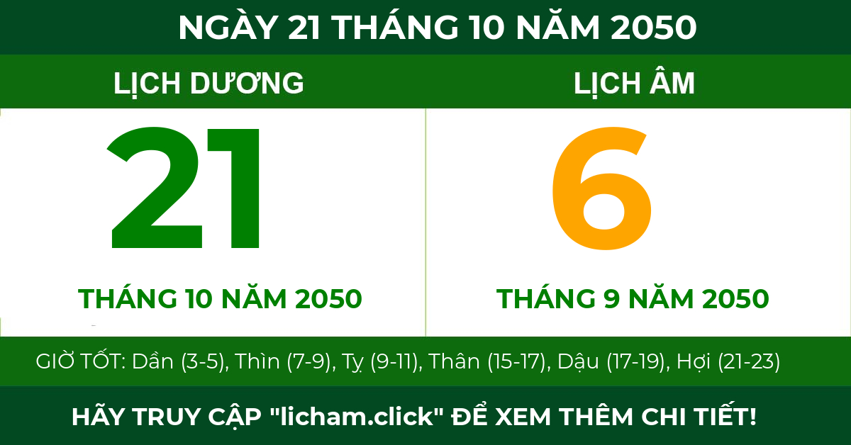 lịch âm ngày 21 tháng 10 năm 2050