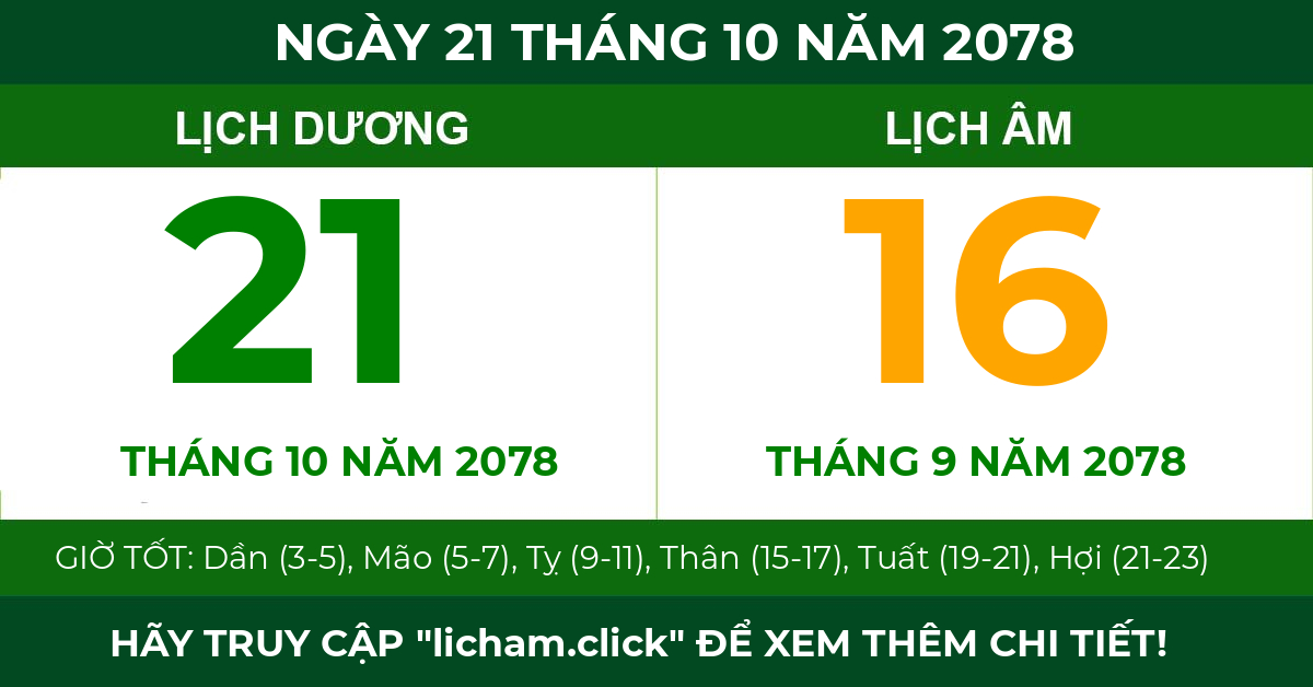 lịch âm ngày 21 tháng 10 năm 2078