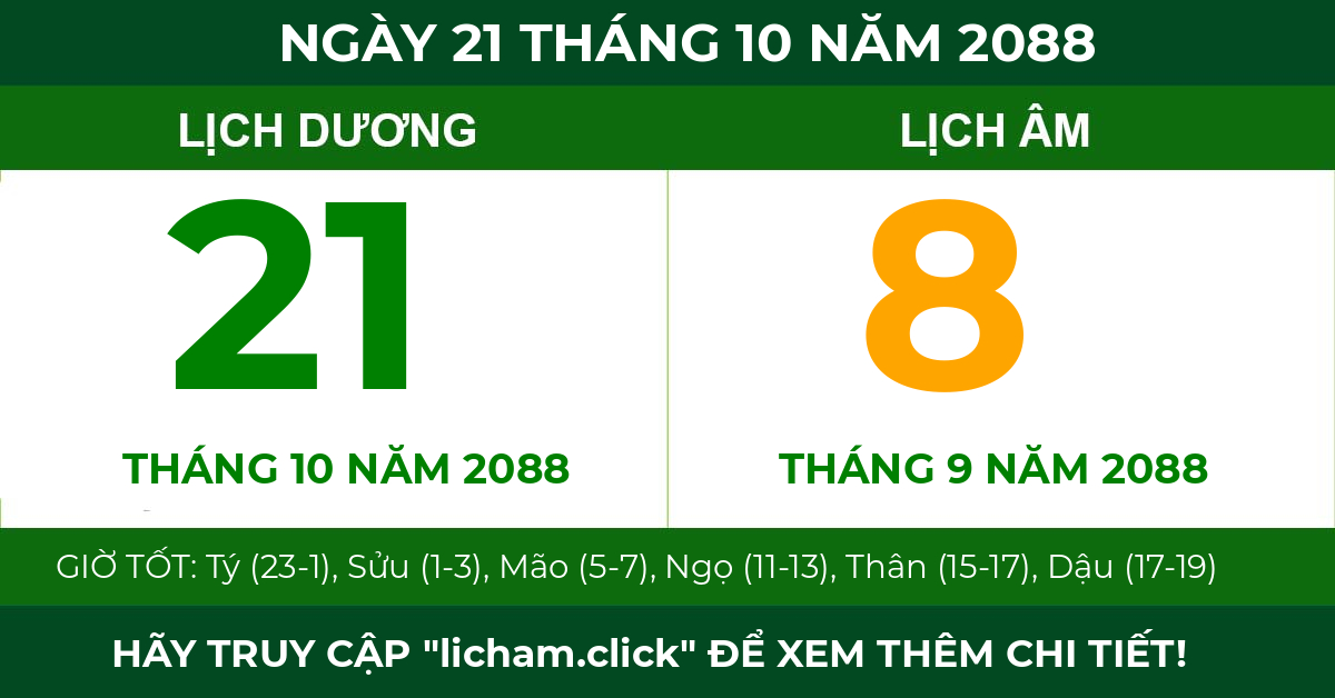 lịch âm ngày 21 tháng 10 năm 2088