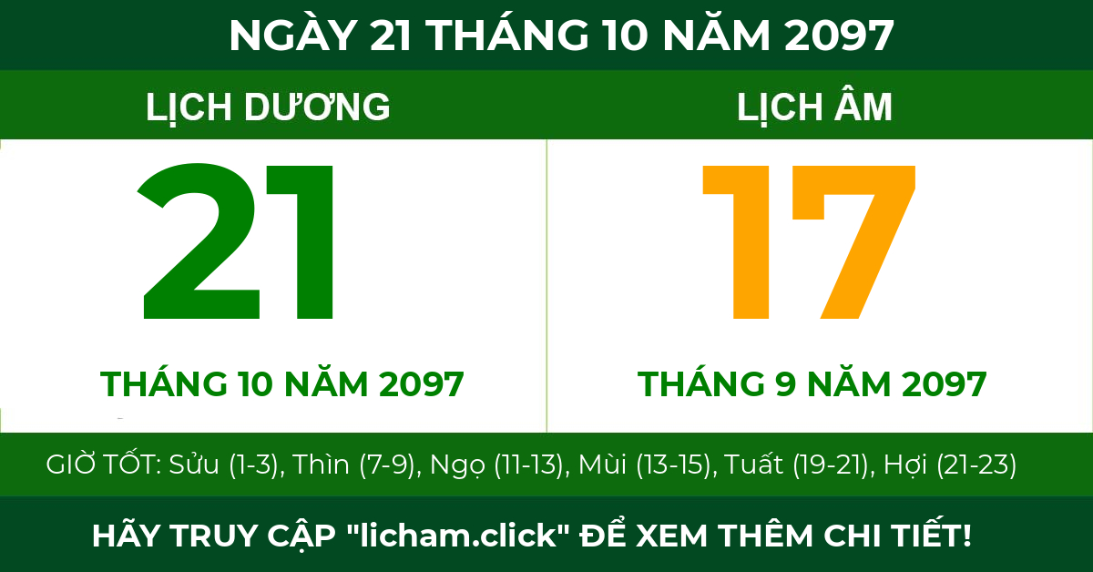 lịch âm ngày 21 tháng 10 năm 2097