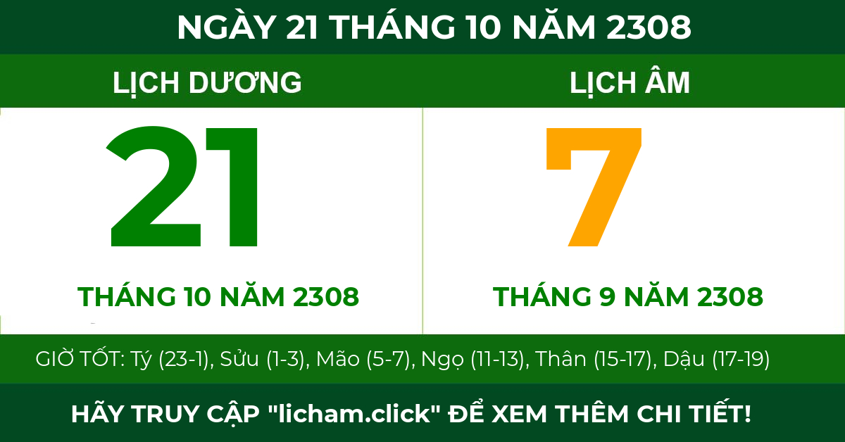 lịch âm ngày 21 tháng 10 năm 2308