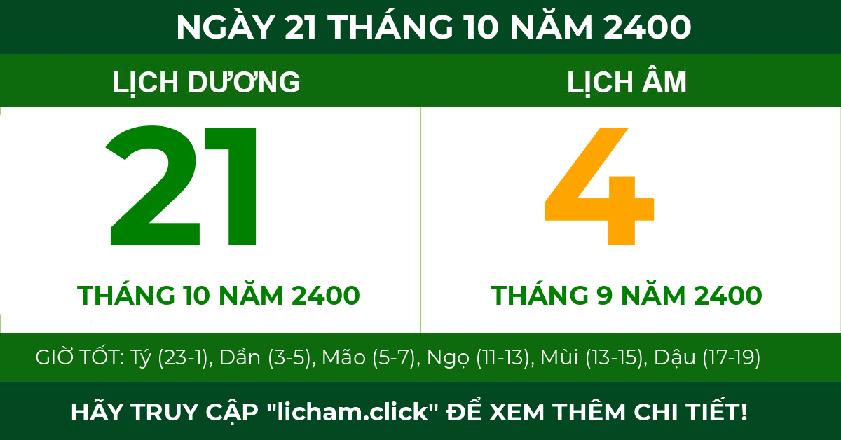 lịch âm ngày 21 tháng 10 năm 2400