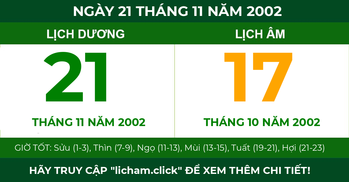 lịch âm ngày 21 tháng 11 năm 2002