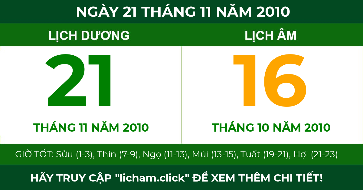 lịch âm ngày 21 tháng 11 năm 2010