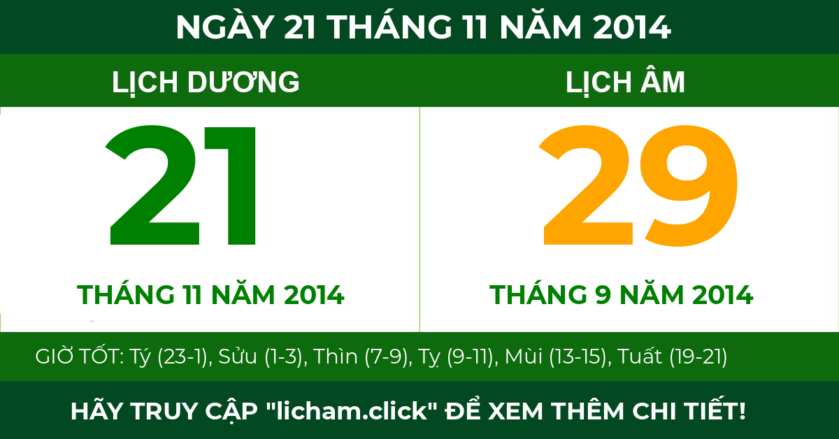 lịch âm ngày 21 tháng 11 năm 2014