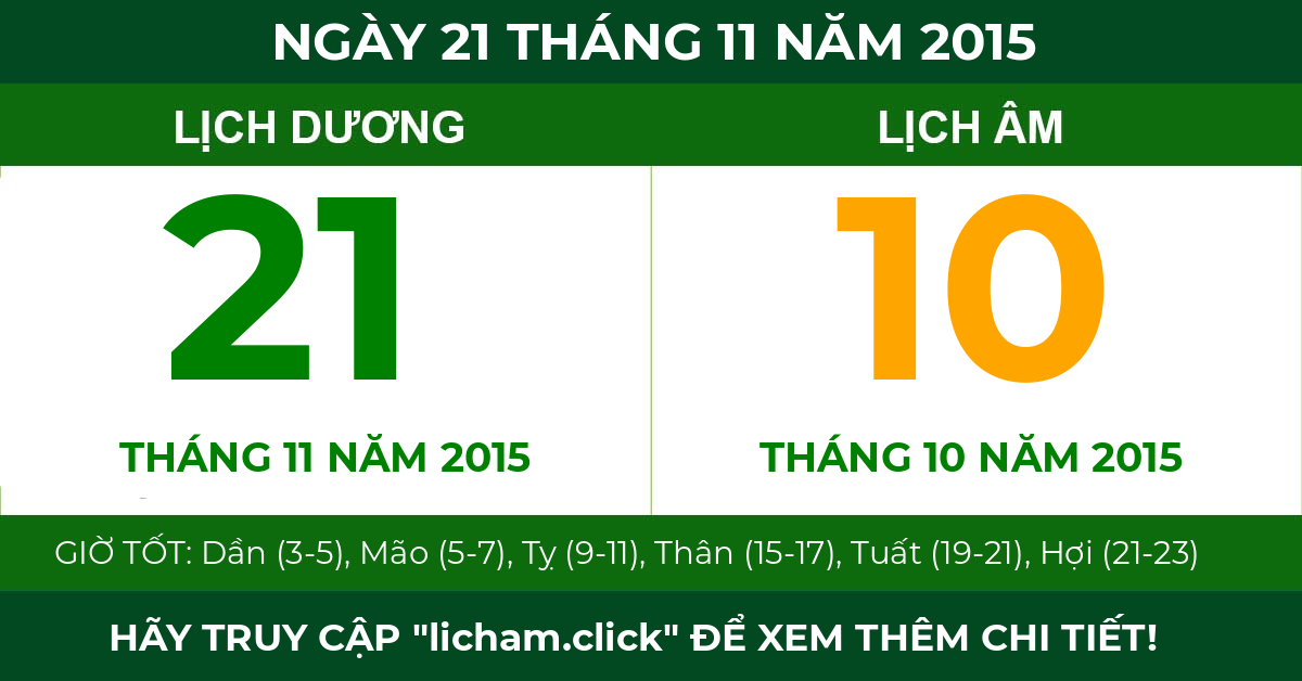 lịch âm ngày 21 tháng 11 năm 2015