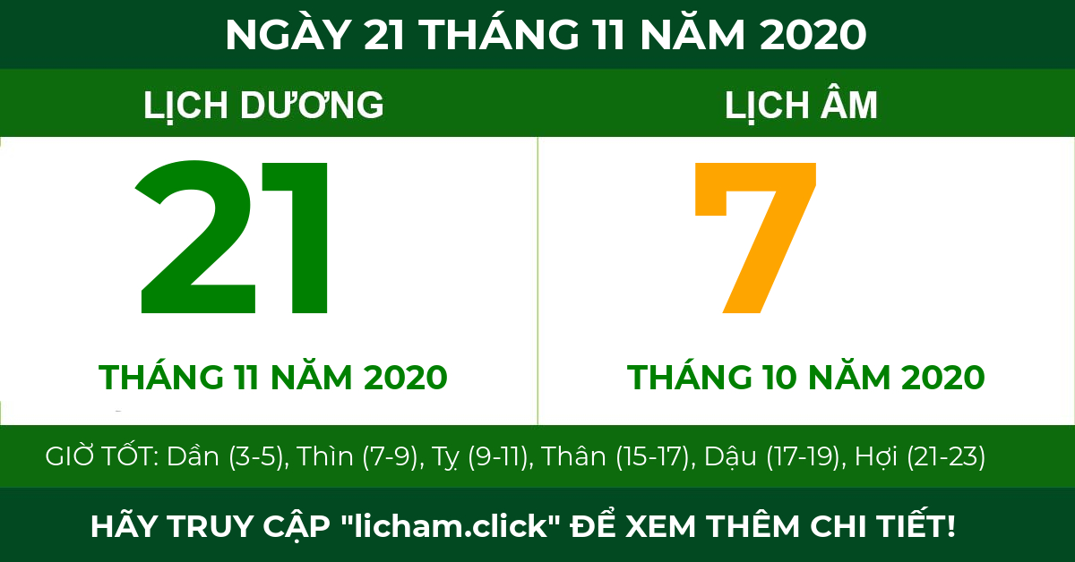 lịch âm ngày 21 tháng 11 năm 2020