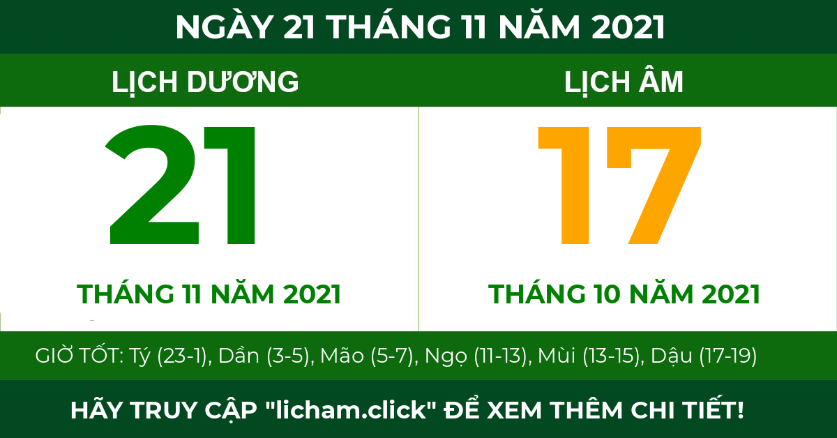 lịch âm ngày 21 tháng 11 năm 2021