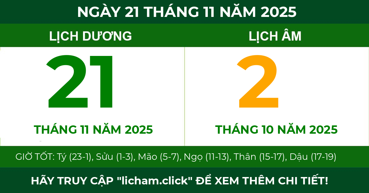 lịch âm ngày 21 tháng 11 năm 2025