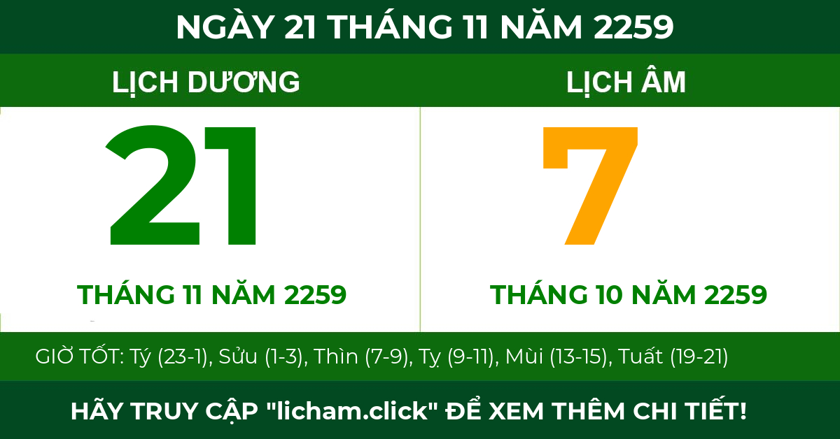 lịch âm ngày 21 tháng 11 năm 2259