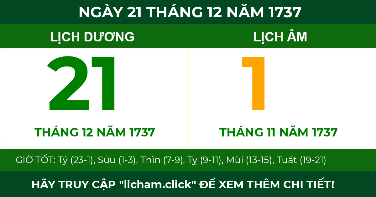 lịch âm ngày 21 tháng 12 năm 1737
