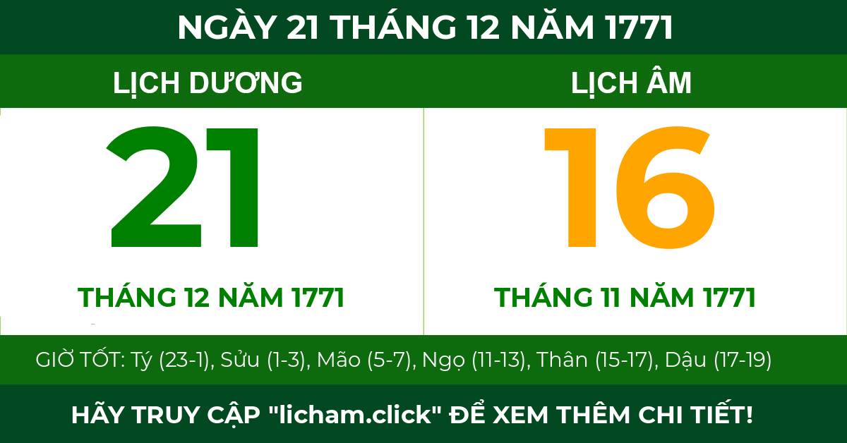 lịch âm ngày 21 tháng 12 năm 1771