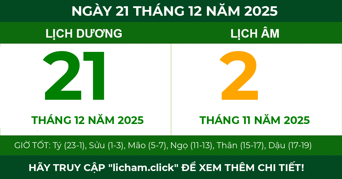 lịch âm ngày 21 tháng 12 năm 2025