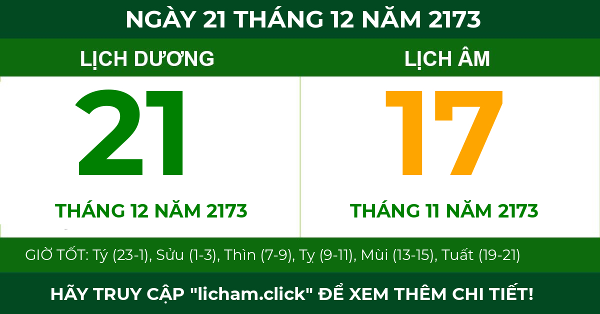 lịch âm ngày 21 tháng 12 năm 2173