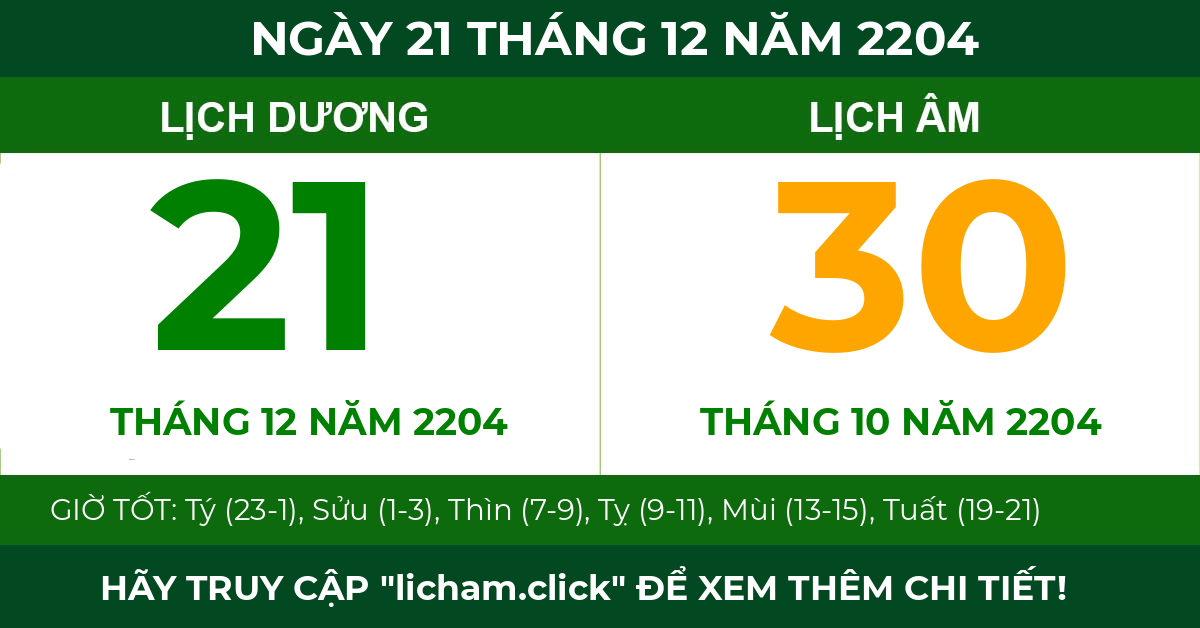lịch âm ngày 21 tháng 12 năm 2204