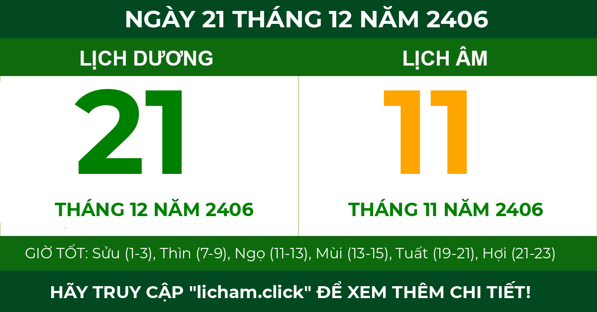 lịch âm ngày 21 tháng 12 năm 2406