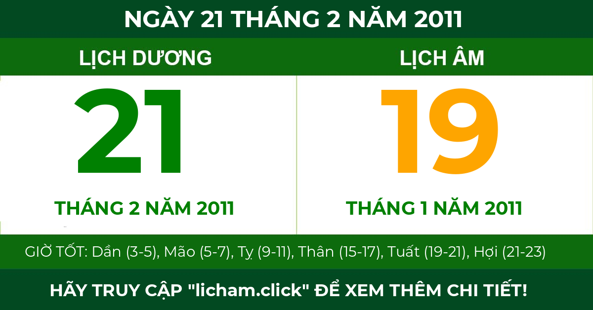 lịch âm ngày 21 tháng 2 năm 2011