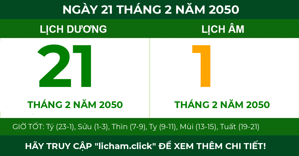lịch âm ngày 21 tháng 2 năm 2050