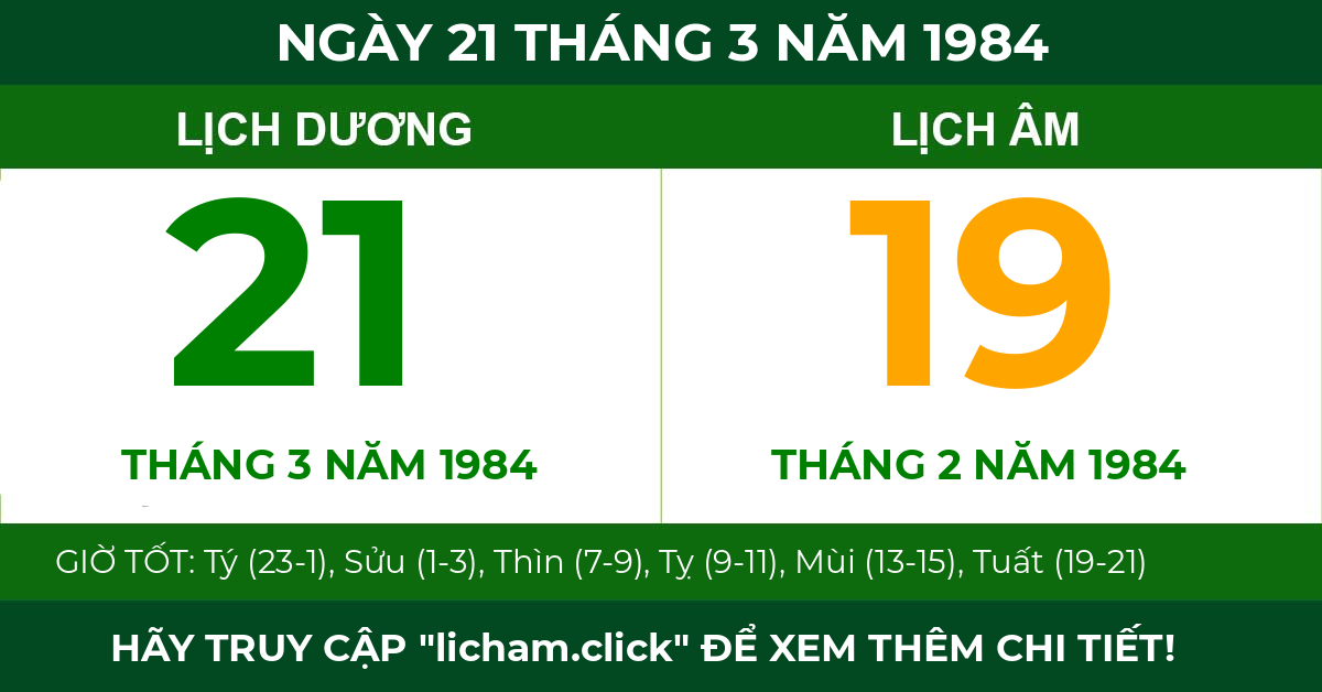 lịch âm ngày 21 tháng 3 năm 1984