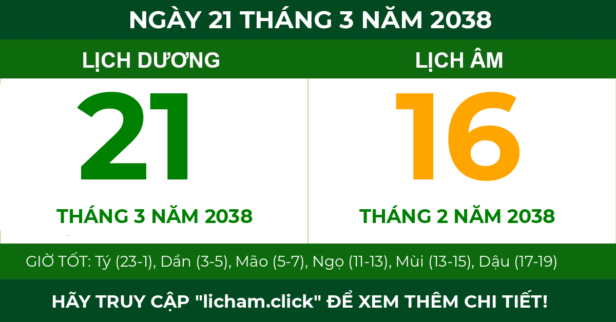 lịch âm ngày 21 tháng 3 năm 2038