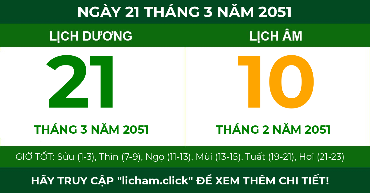lịch âm ngày 21 tháng 3 năm 2051