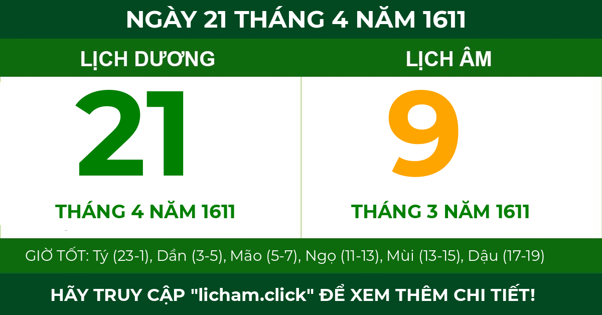 lịch âm ngày 21 tháng 4 năm 1611