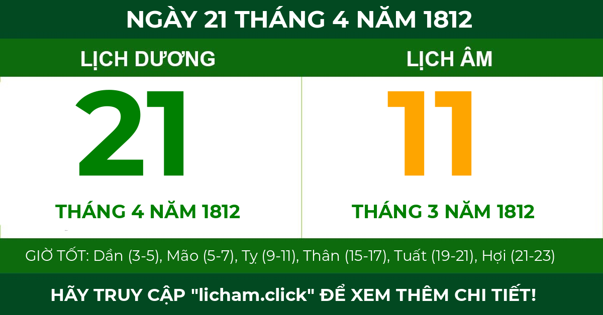 lịch âm ngày 21 tháng 4 năm 1812