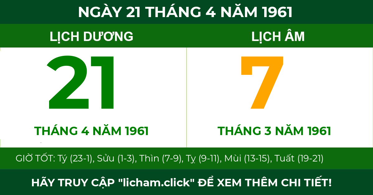 lịch âm ngày 21 tháng 4 năm 1961
