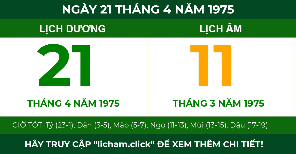 lịch âm ngày 21 tháng 4 năm 1975