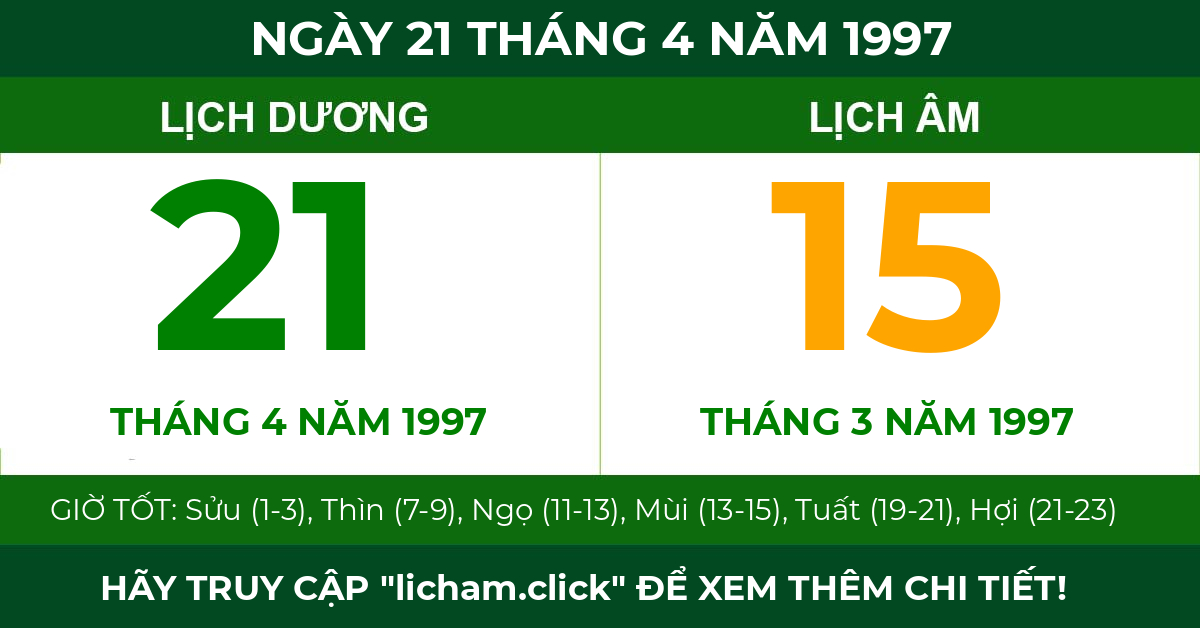 lịch âm ngày 21 tháng 4 năm 1997