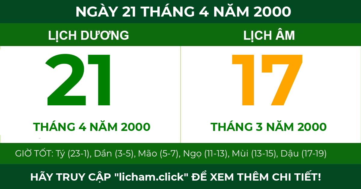 lịch âm ngày 21 tháng 4 năm 2000