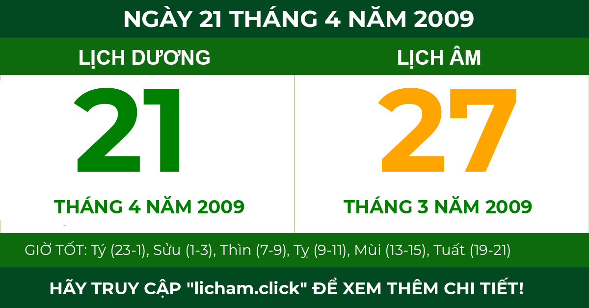 lịch âm ngày 21 tháng 4 năm 2009
