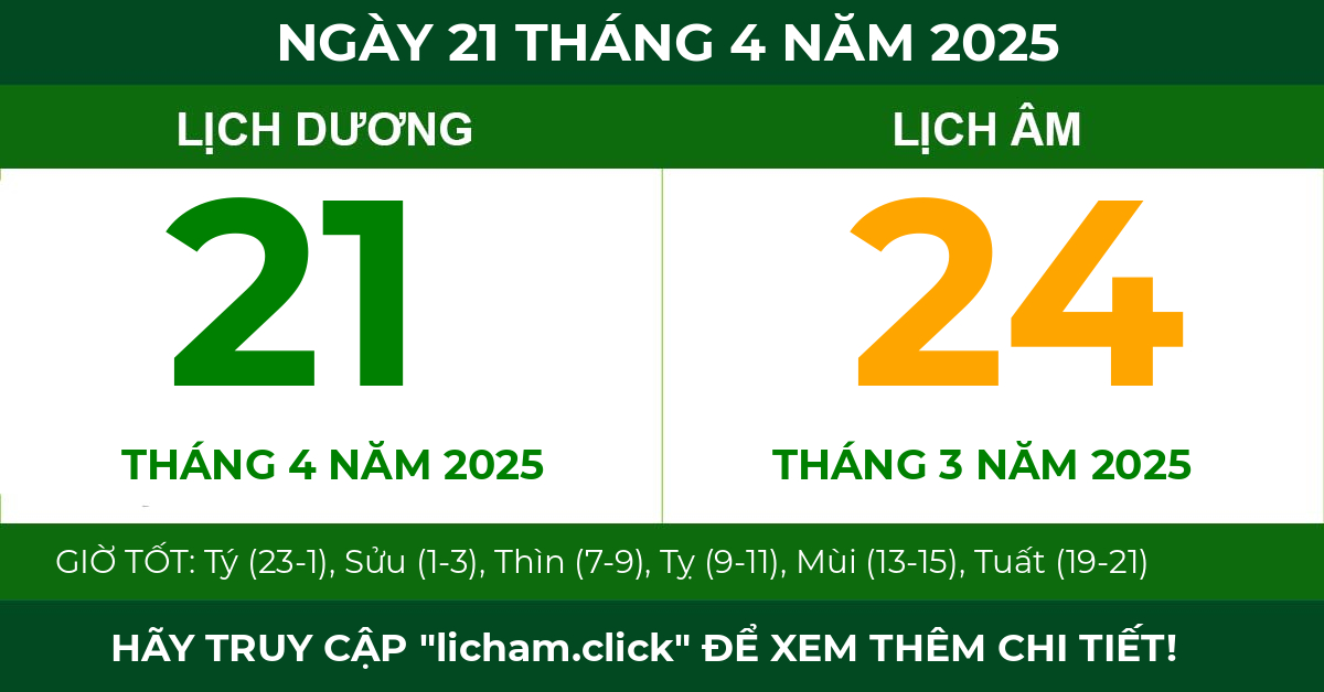 lịch âm ngày 21 tháng 4 năm 2025