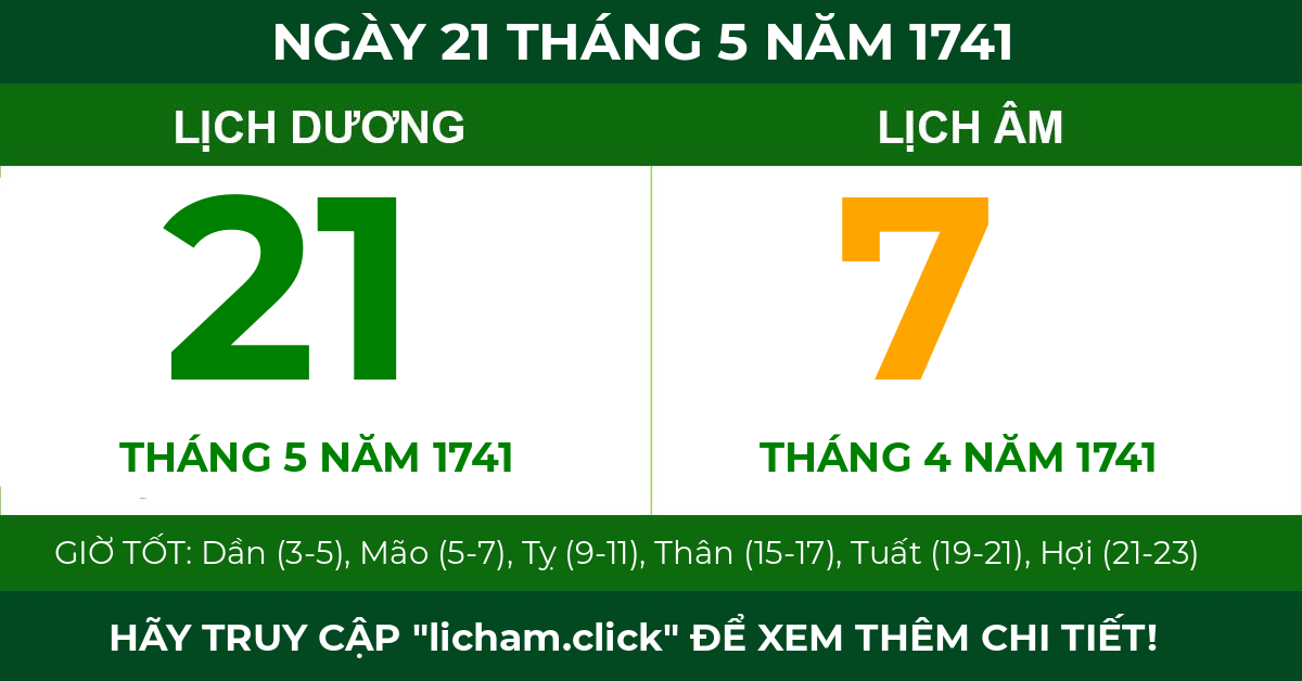 lịch âm ngày 21 tháng 5 năm 1741