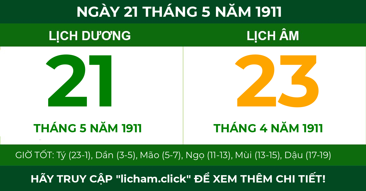 lịch âm ngày 21 tháng 5 năm 1911