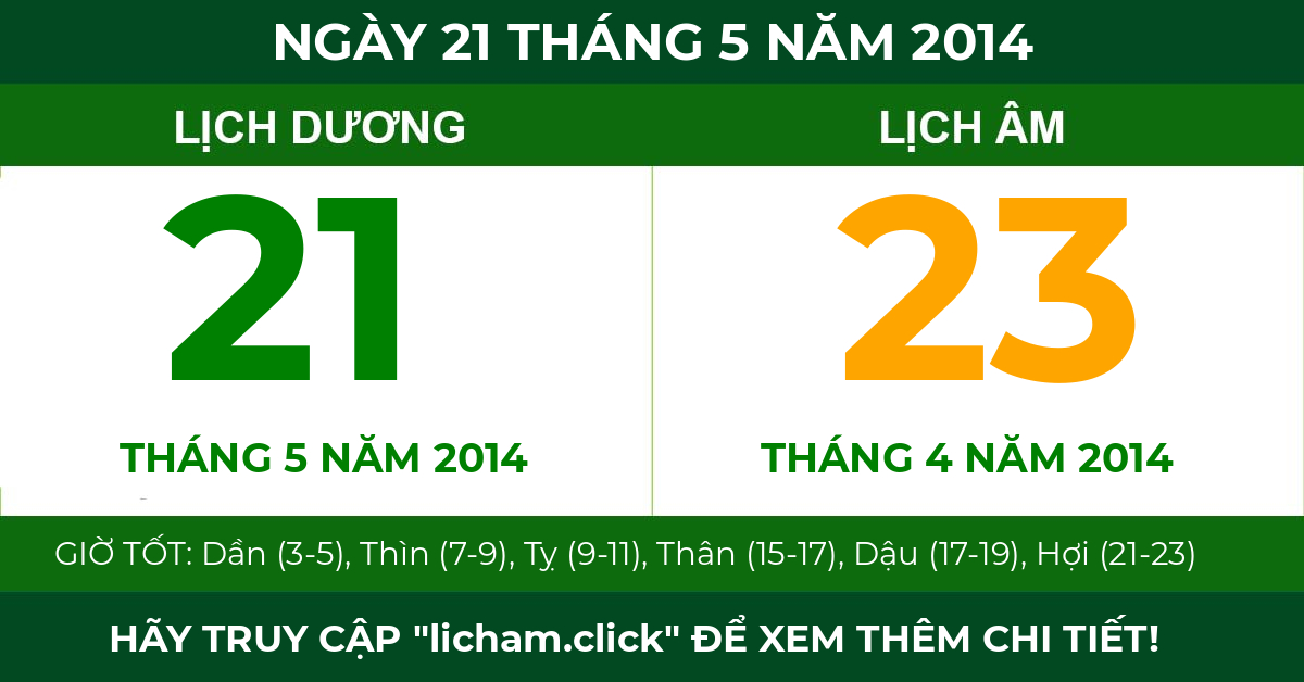 lịch âm ngày 21 tháng 5 năm 2014